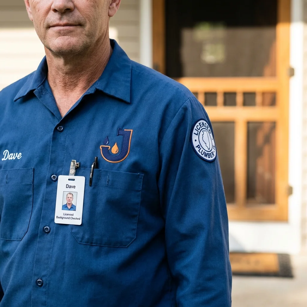 Licensed plumber showing ID badge in Hanna City, IL