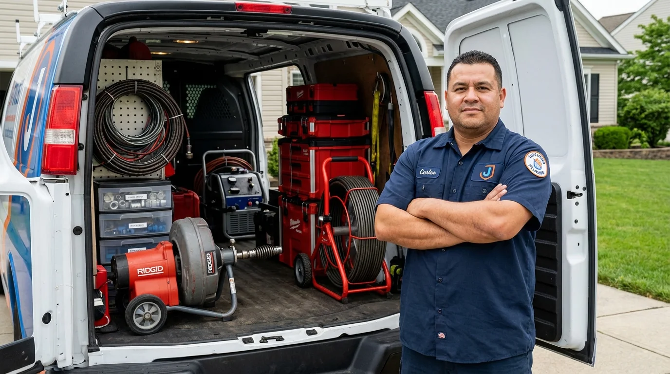 Professional drain cleaning equipment and Johns Plumbing LLC plumber in Hanna City